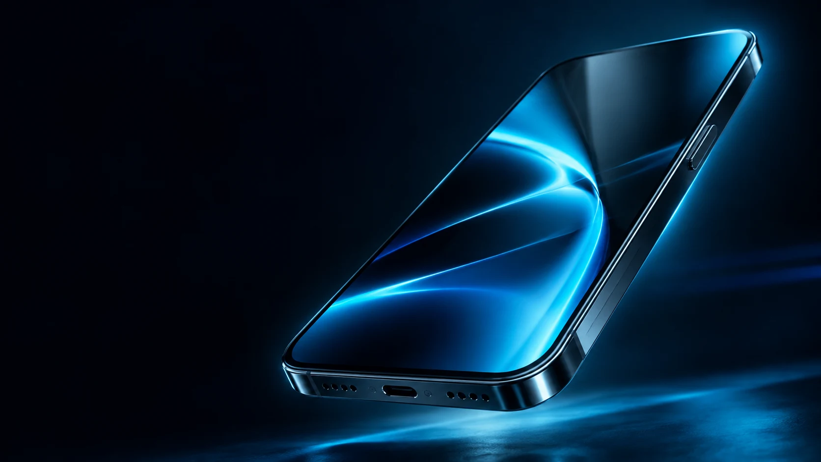 A contemporary phone with electric-blue reflections